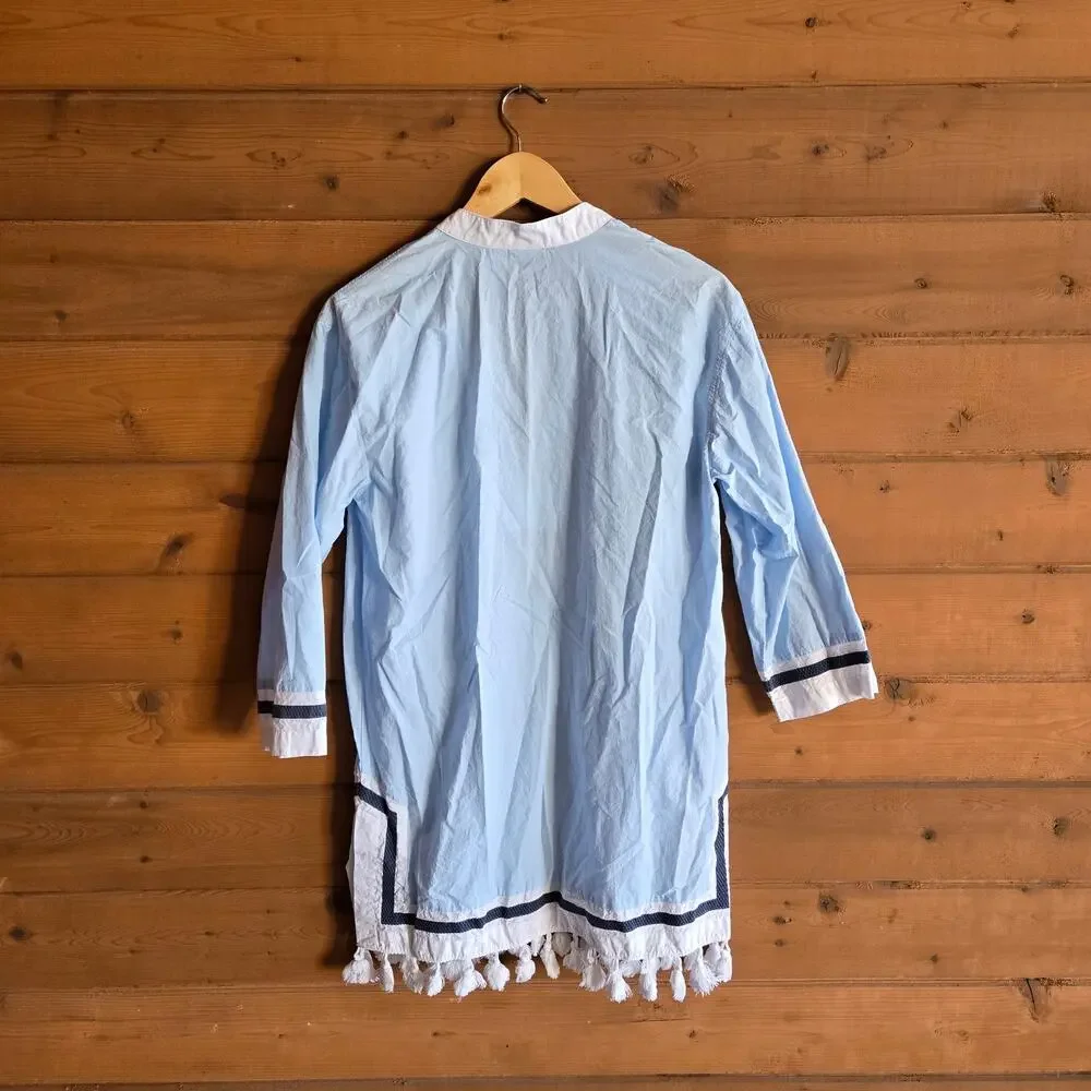 Hermoza Monica Dress Tunic Robin Blue White Mini Cover Up S Vneck Boho Beachy - Picture 4 of 5